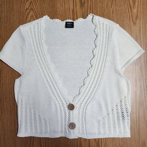TRIBAL Crochet Knit Cropped  Cardigan Sweater Ivory Sz L